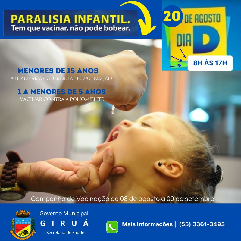 Campanhas de vacinação contra a pólio e multivacinação começam em 8 de agosto